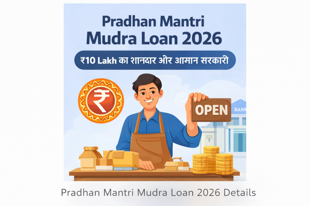 Pradhanmantri mudra loan 10 lakh 2026 official government scheme banner for small business owners
